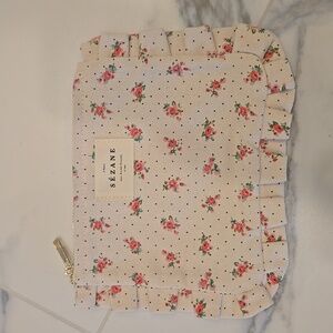 Sézane Floral Ruffle Pouch Clutch, Zipper, Scalloped Edges, VGUC, Makeup